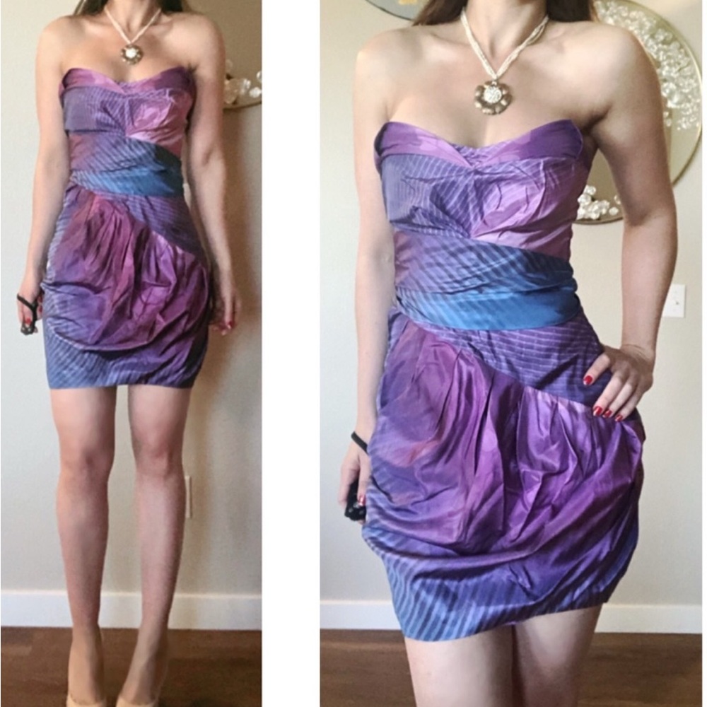 Zac Posen Strapless Purple and Blue Ombre Cocktail Dress